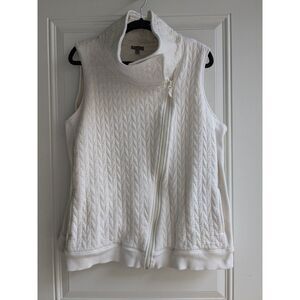 T By Talbots Quilted Vest Full Zip Asymmetric Collared White Cream, Size 2X
